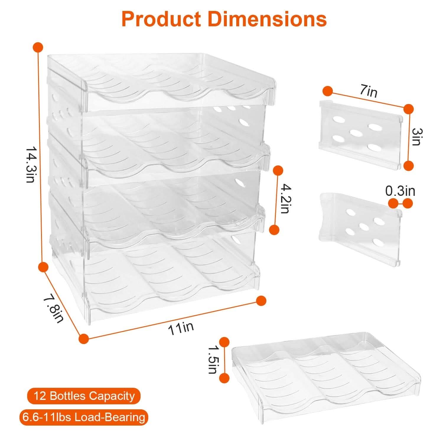 4-Tier Bottle Storage 12 Bottles Transparent Stackable Organizer Holder Shelf DailySale