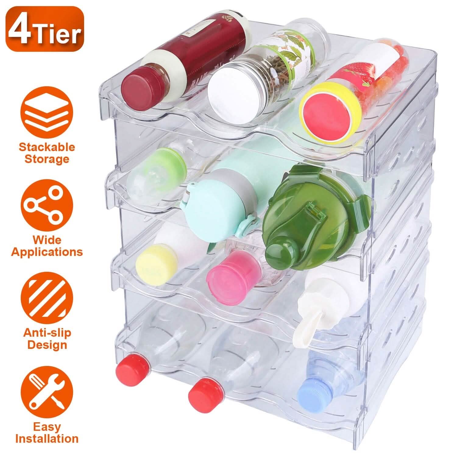 4-Tier Bottle Storage 12 Bottles Transparent Stackable Organizer Holder Shelf DailySale