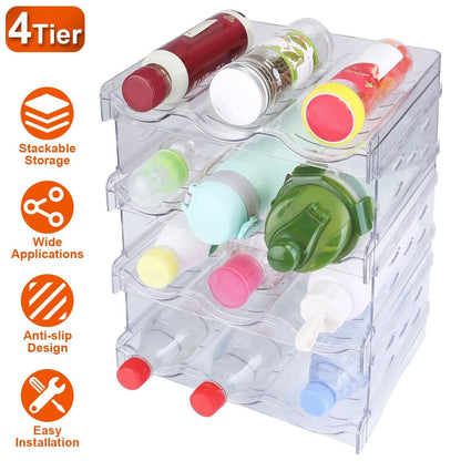 4-Tier Bottle Storage 12 Bottles Transparent Stackable Organizer Holder Shelf DailySale