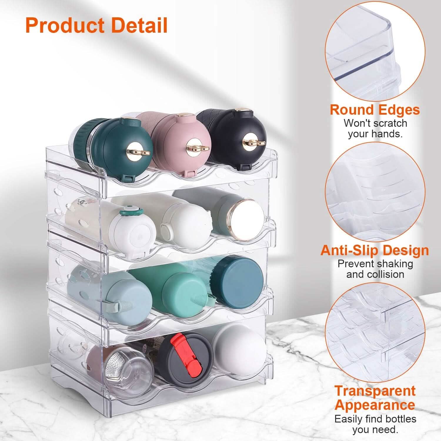 4-Tier Bottle Storage 12 Bottles Transparent Stackable Organizer Holder Shelf DailySale