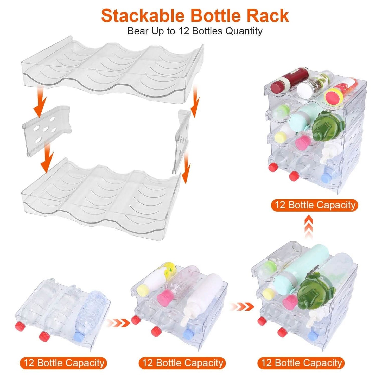 4-Tier Bottle Storage 12 Bottles Transparent Stackable Organizer Holder Shelf DailySale