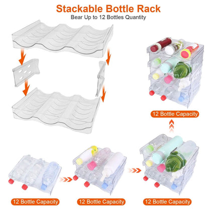 4-Tier Bottle Storage 12 Bottles Transparent Stackable Organizer Holder Shelf DailySale