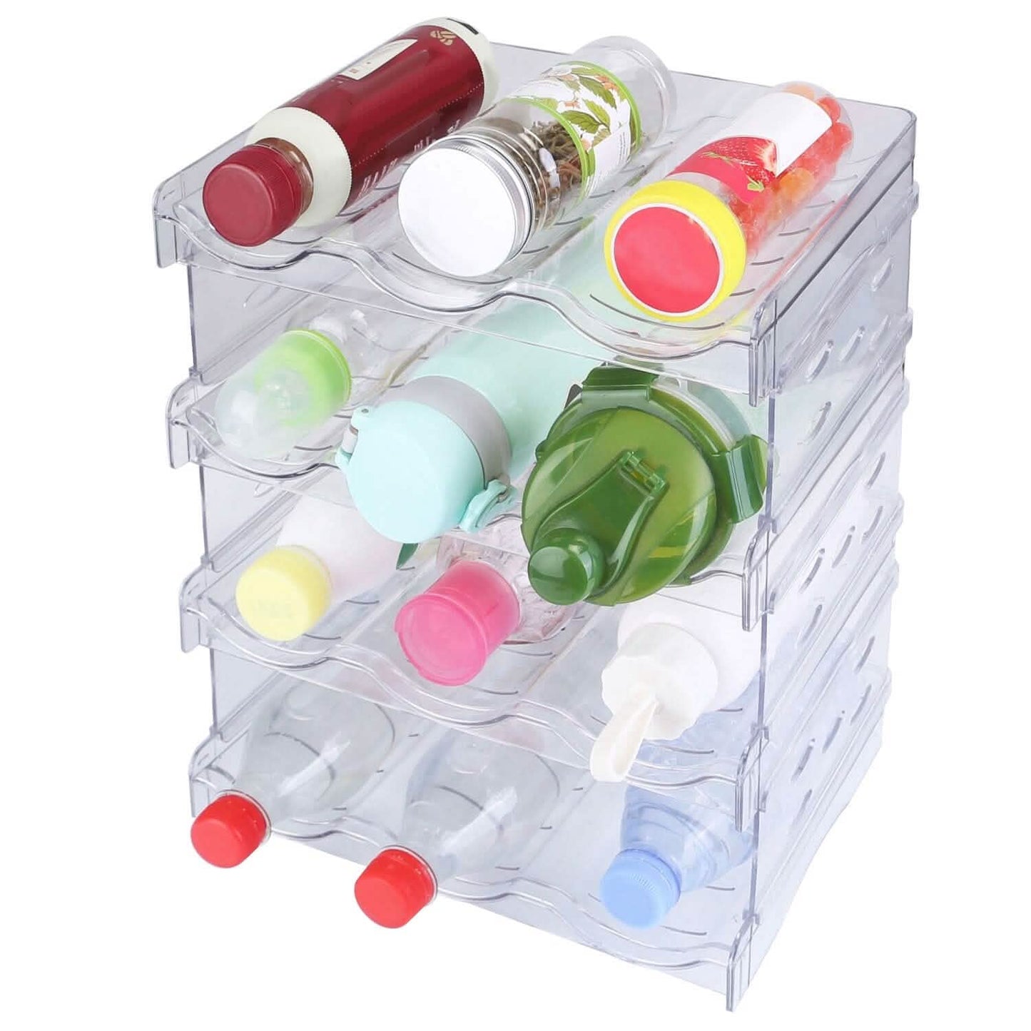 4-Tier Bottle Storage 12 Bottles Transparent Stackable Organizer Holder Shelf DailySale