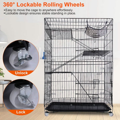 4-Tier Cat Cage with 360° Lockable Wheels, 3 Doors, 3 Ladders and 1 Hammock DailySale