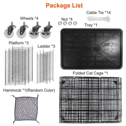 4-Tier Cat Cage with 360° Lockable Wheels, 3 Doors, 3 Ladders and 1 Hammock DailySale