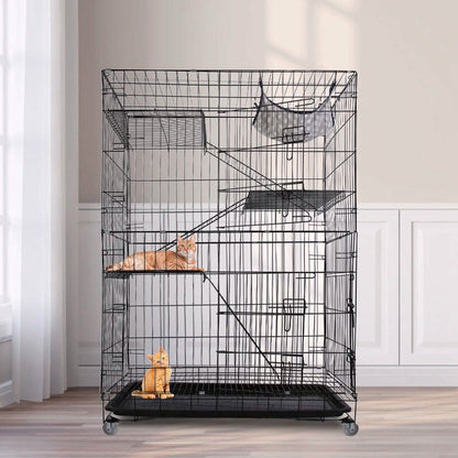 4-Tier Cat Cage with 360° Lockable Wheels, 3 Doors, 3 Ladders and 1 Hammock DailySale