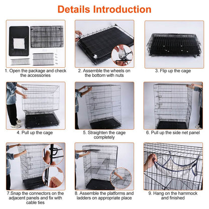4-Tier Cat Cage with 360° Lockable Wheels, 3 Doors, 3 Ladders and 1 Hammock DailySale