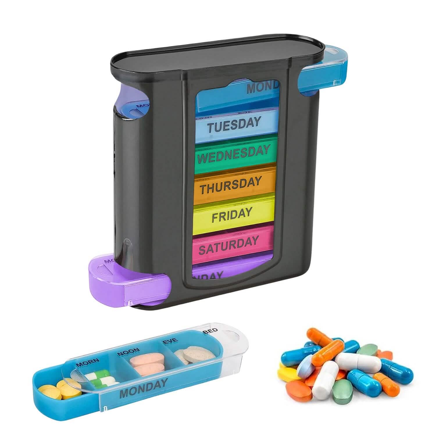 4 Times A Day, Black 7 Day Stackable Daily Pill And Medicine Organizer DailySale