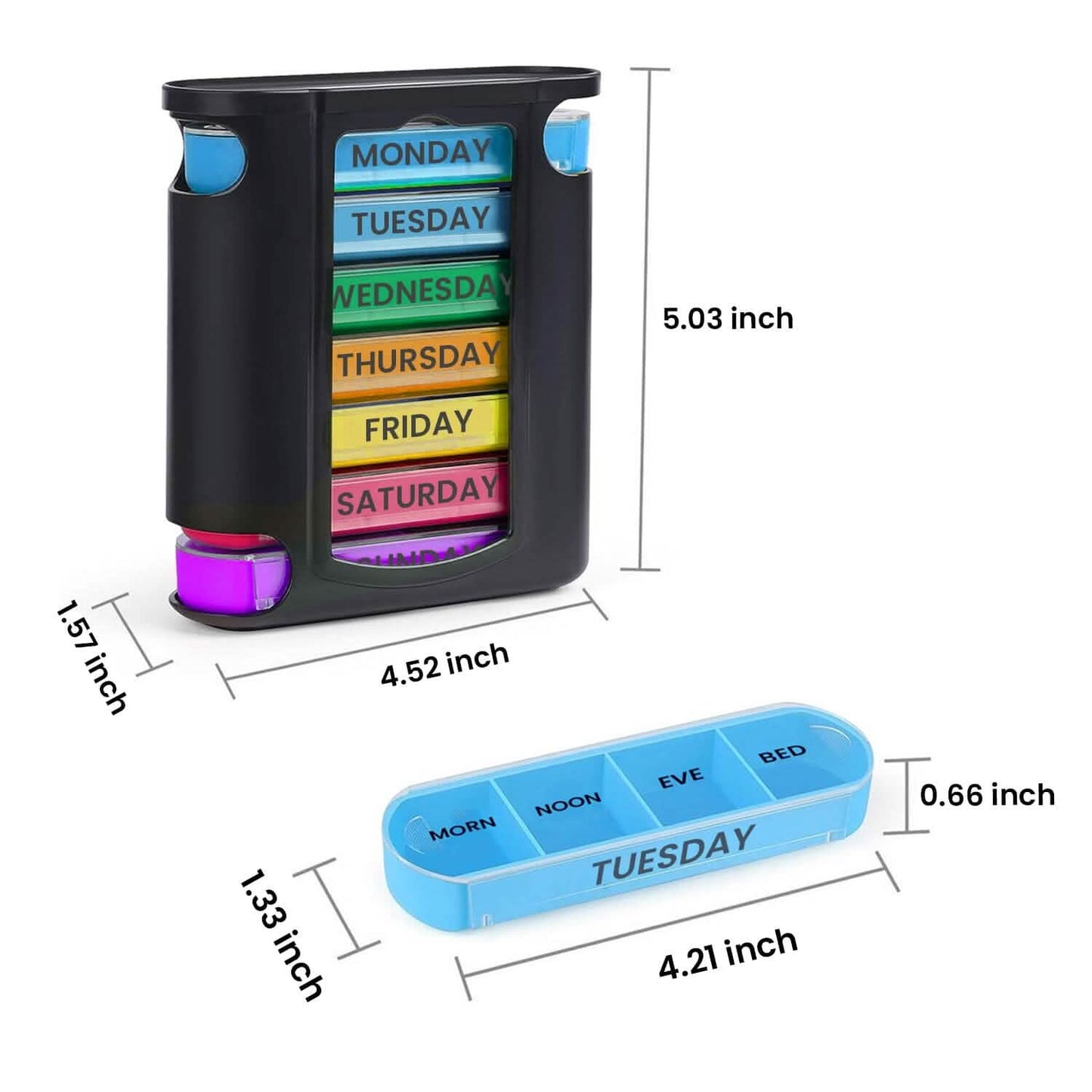 4 Times A Day, Black 7 Day Stackable Daily Pill And Medicine Organizer DailySale