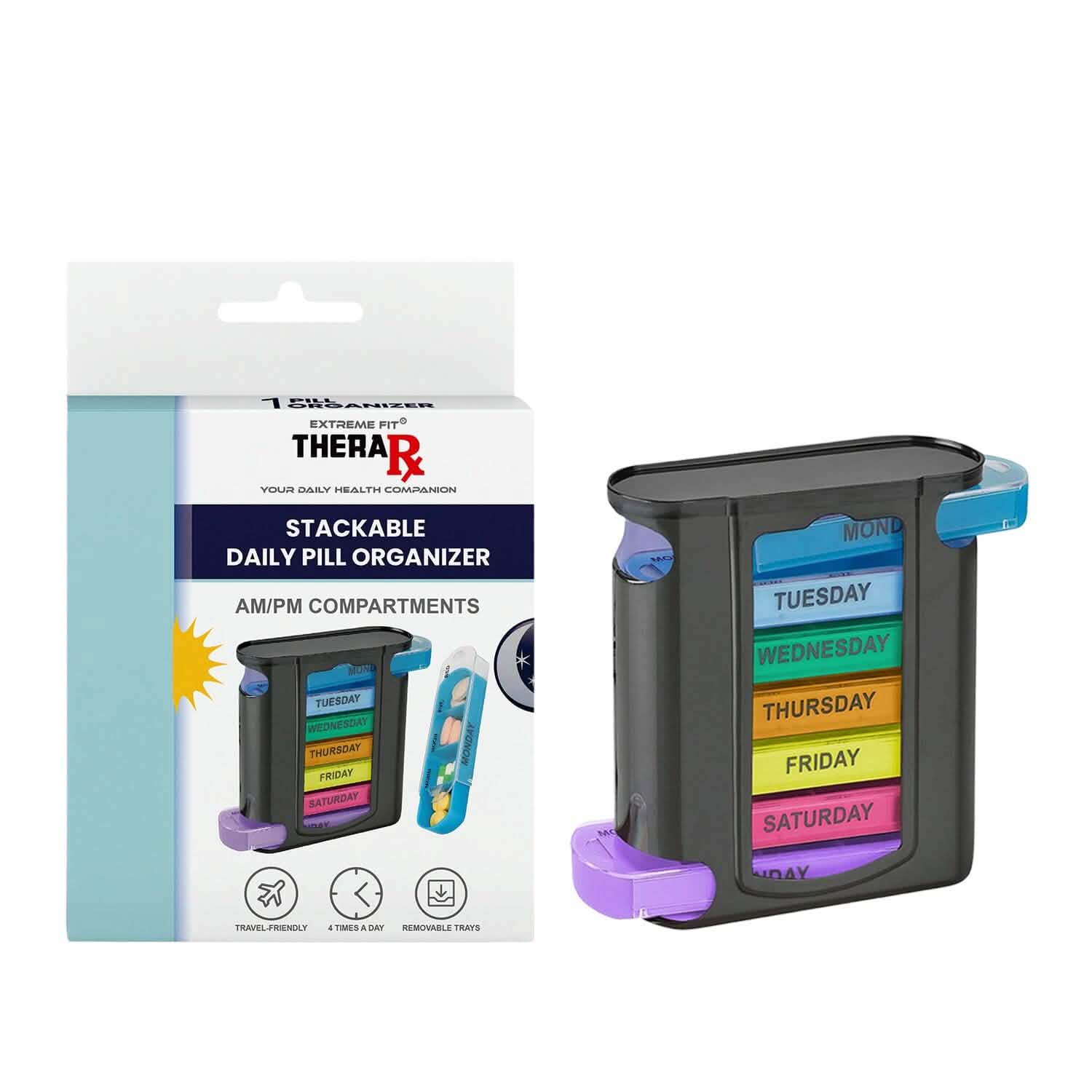 4 Times A Day, Black 7 Day Stackable Daily Pill And Medicine Organizer DailySale