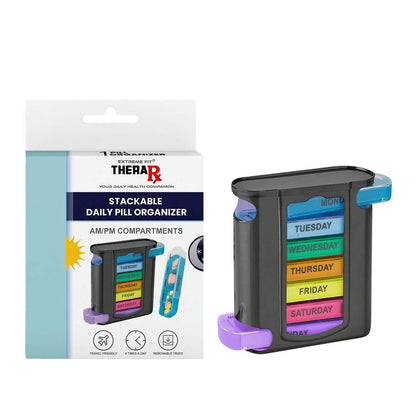 4 Times A Day, Black 7 Day Stackable Daily Pill And Medicine Organizer DailySale