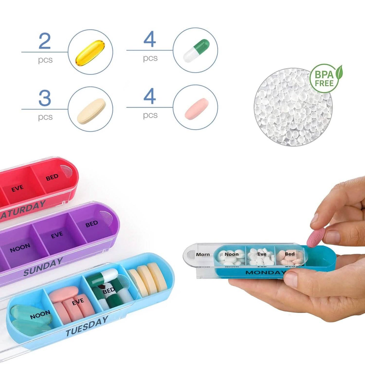 4 Times A Day, White 7 Day Stackable Daily Pill And Medicine Organizer White DailySale