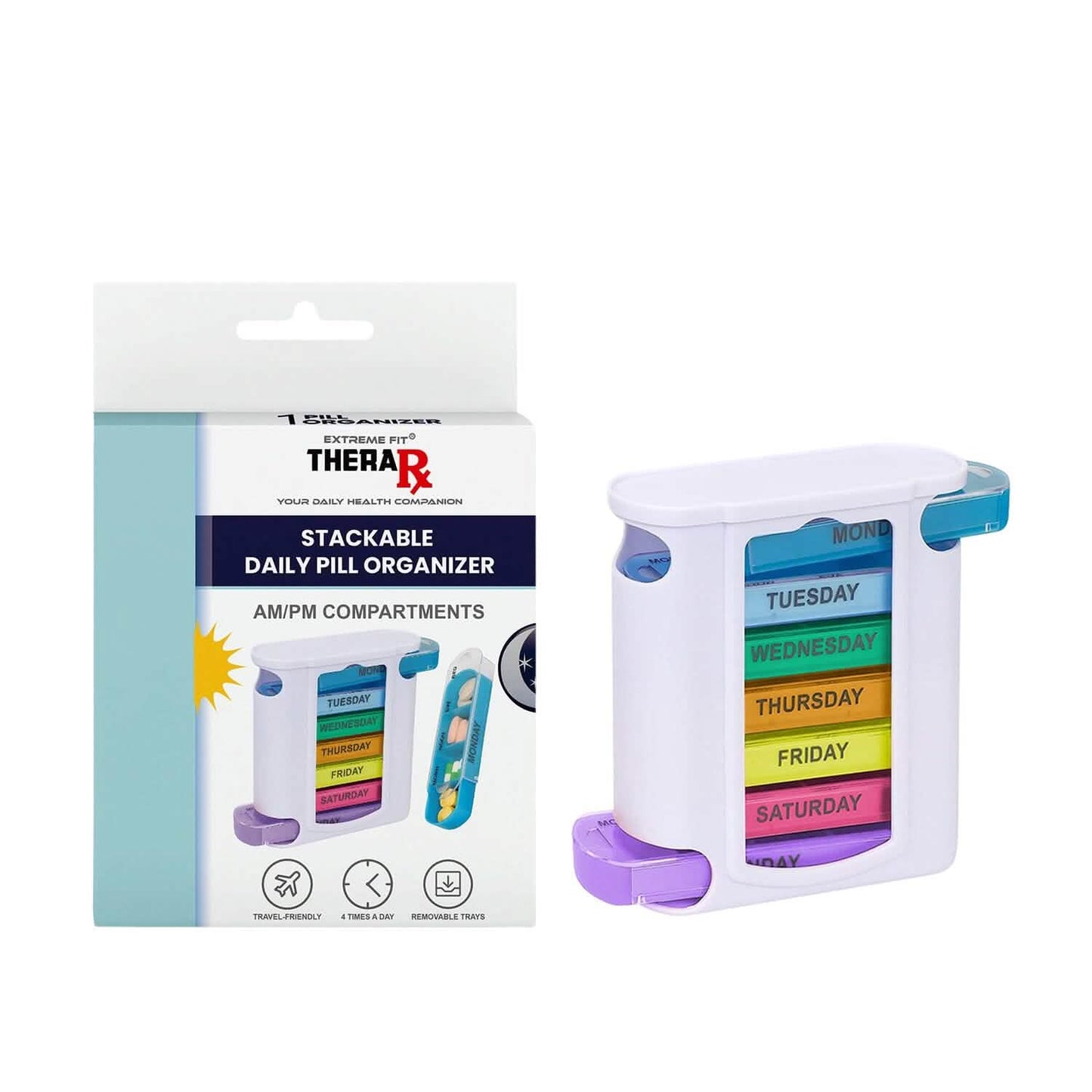4 Times A Day, White 7 Day Stackable Daily Pill And Medicine Organizer White DailySale
