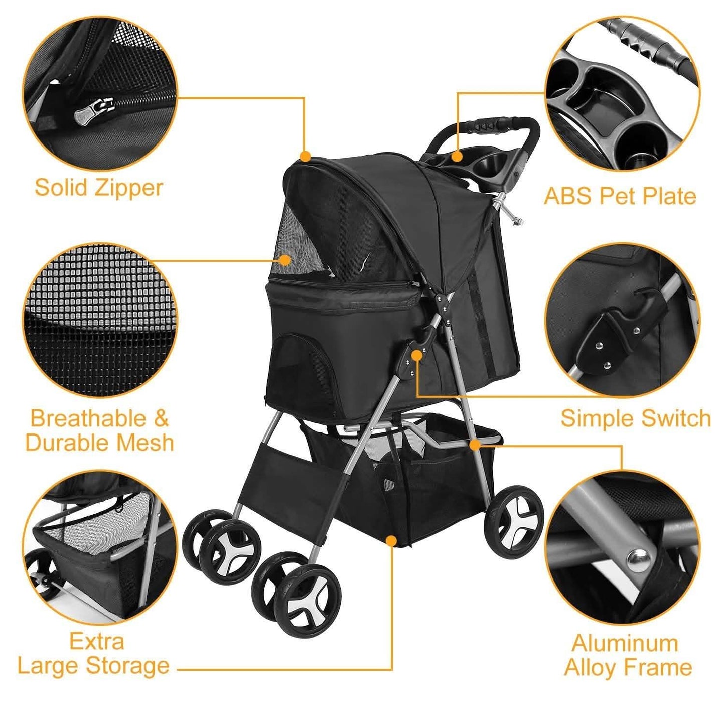 4 Wheels Pet Foldable Stroller DailySale