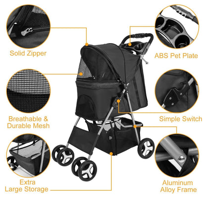 4 Wheels Pet Foldable Stroller DailySale