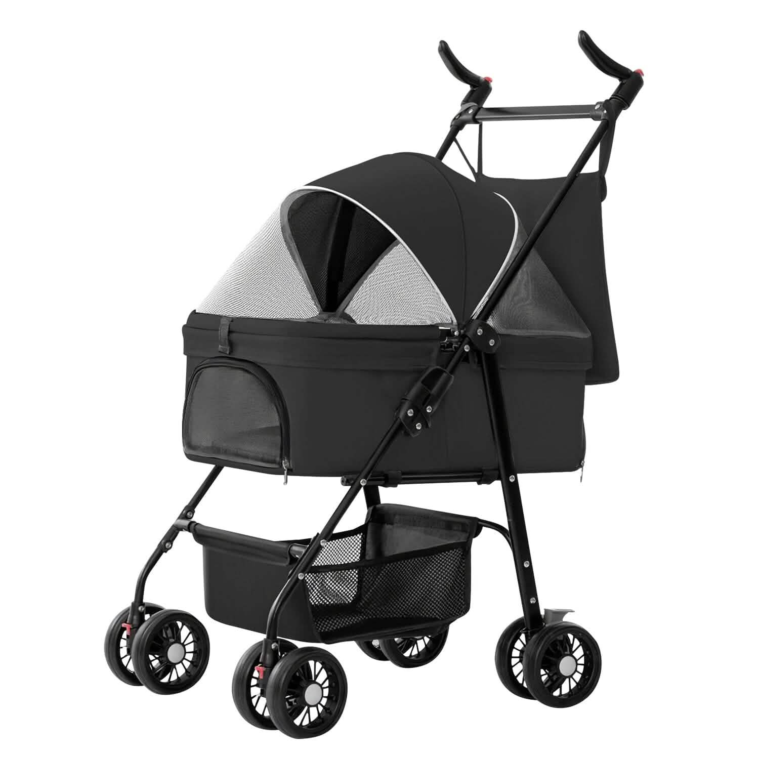4 Wheels Pet Stroller Foldable with Removable Liner Storage Basket DailySale