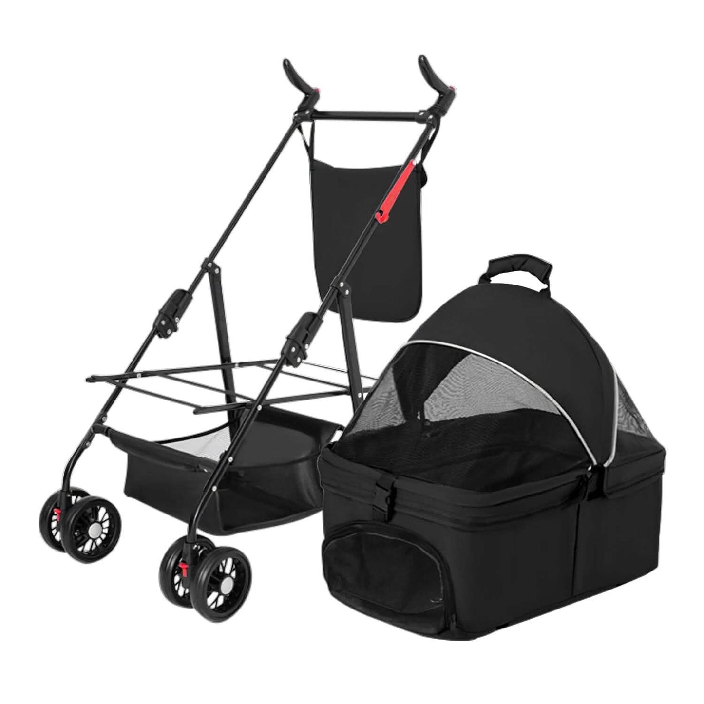4 Wheels Pet Stroller Foldable with Removable Liner Storage Basket DailySale