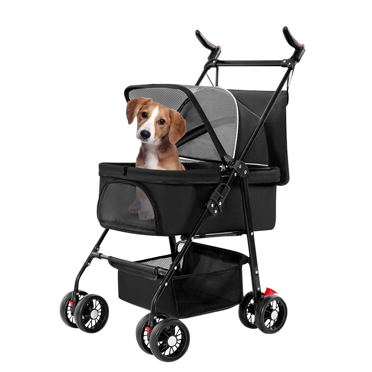 4 Wheels Pet Stroller Foldable with Removable Liner Storage Basket DailySale