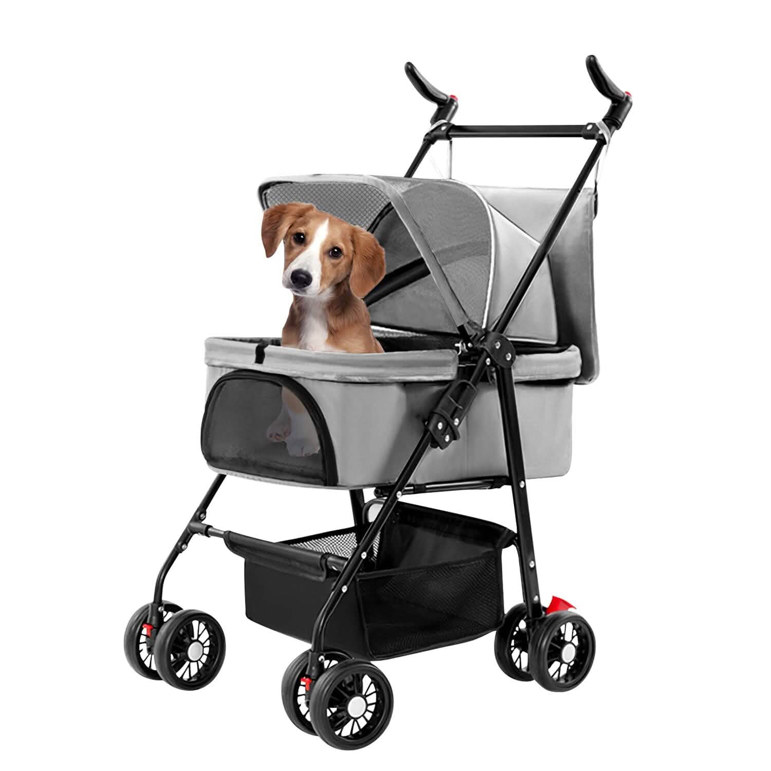 4 Wheels Pet Stroller Foldable with Removable Liner Storage Basket DailySale