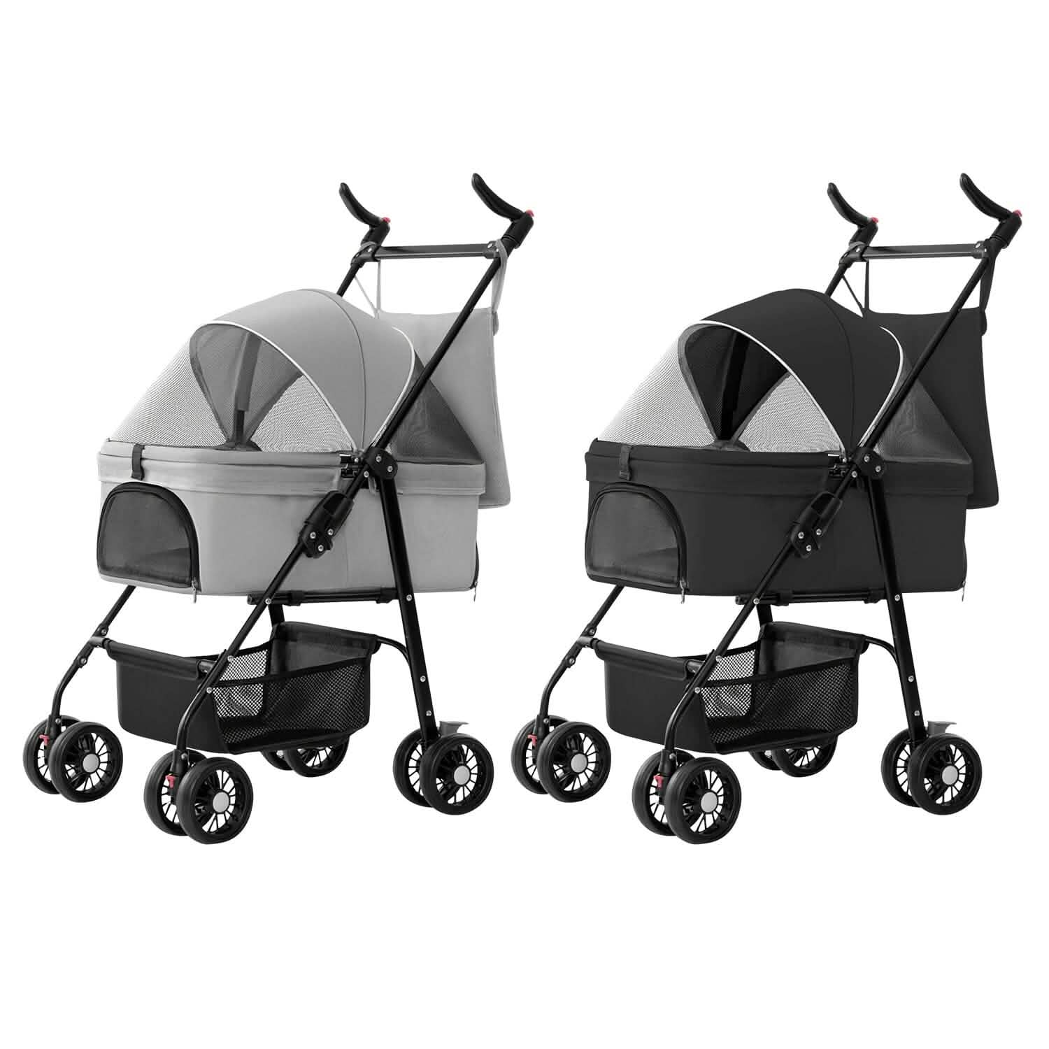 4 Wheels Pet Stroller Foldable with Removable Liner Storage Basket DailySale