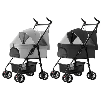 4 Wheels Pet Stroller Foldable with Removable Liner Storage Basket DailySale