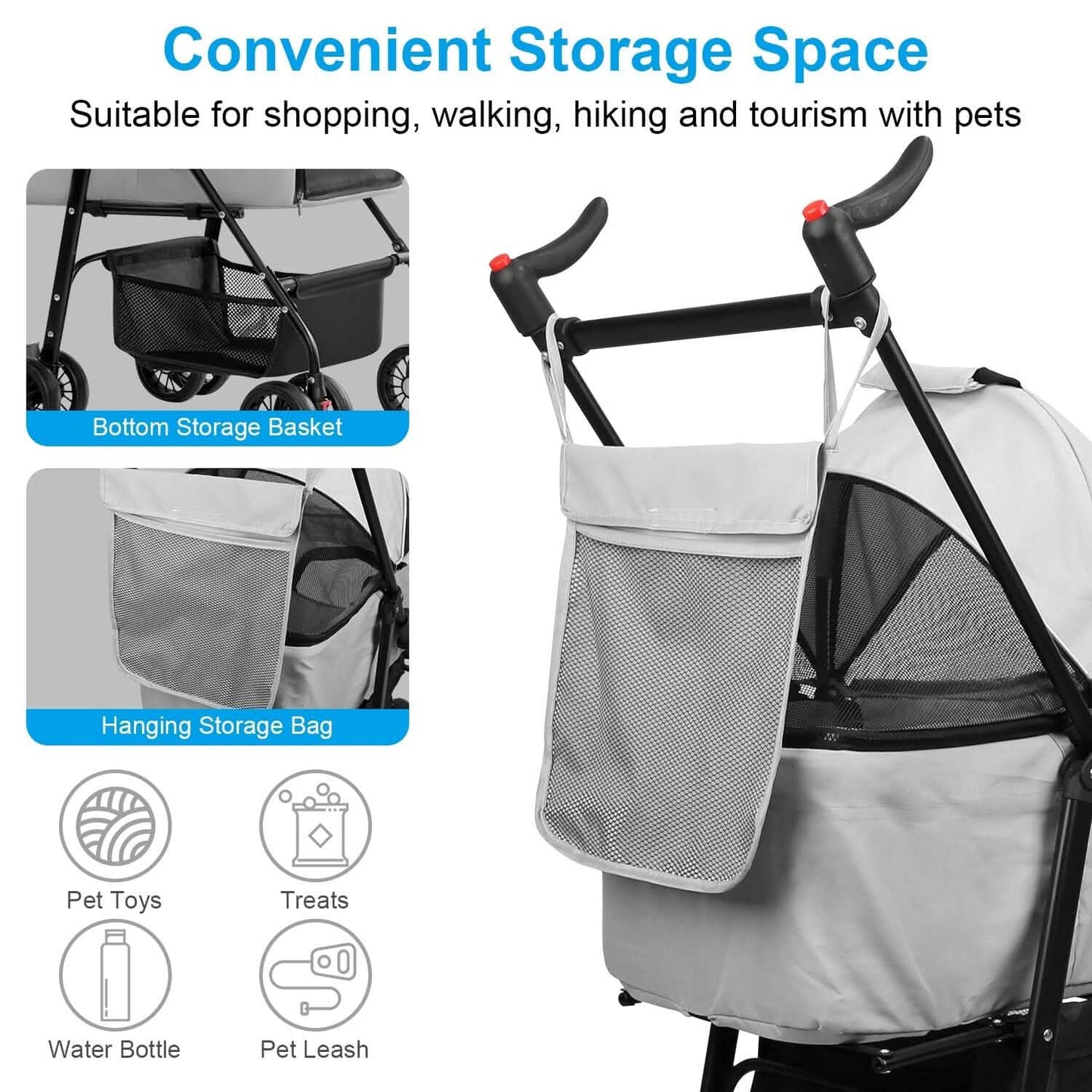 4 Wheels Pet Stroller Foldable with Removable Liner Storage Basket DailySale