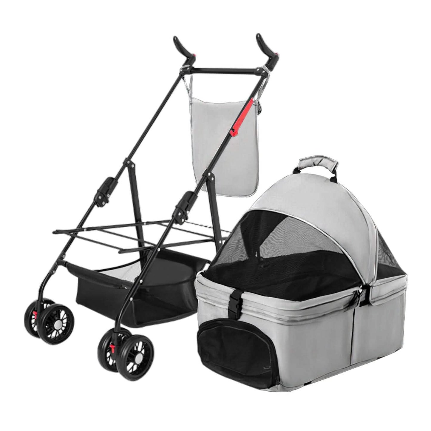 4 Wheels Pet Stroller Foldable with Removable Liner Storage Basket DailySale