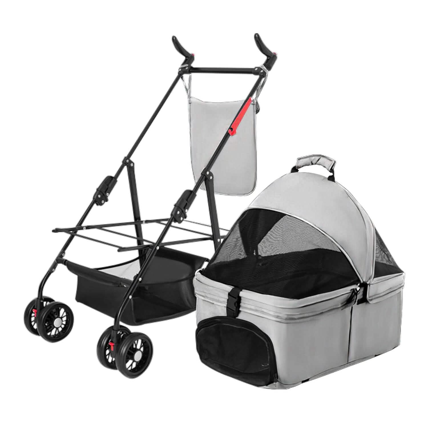 4 Wheels Pet Stroller Foldable with Removable Liner Storage Basket DailySale