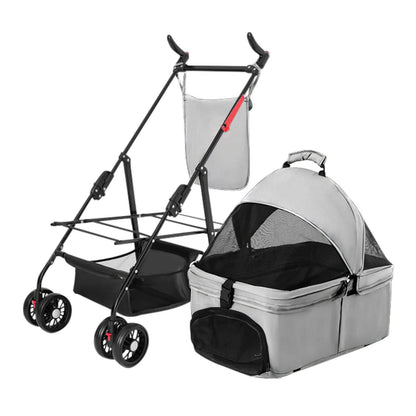 4 Wheels Pet Stroller Foldable with Removable Liner Storage Basket DailySale
