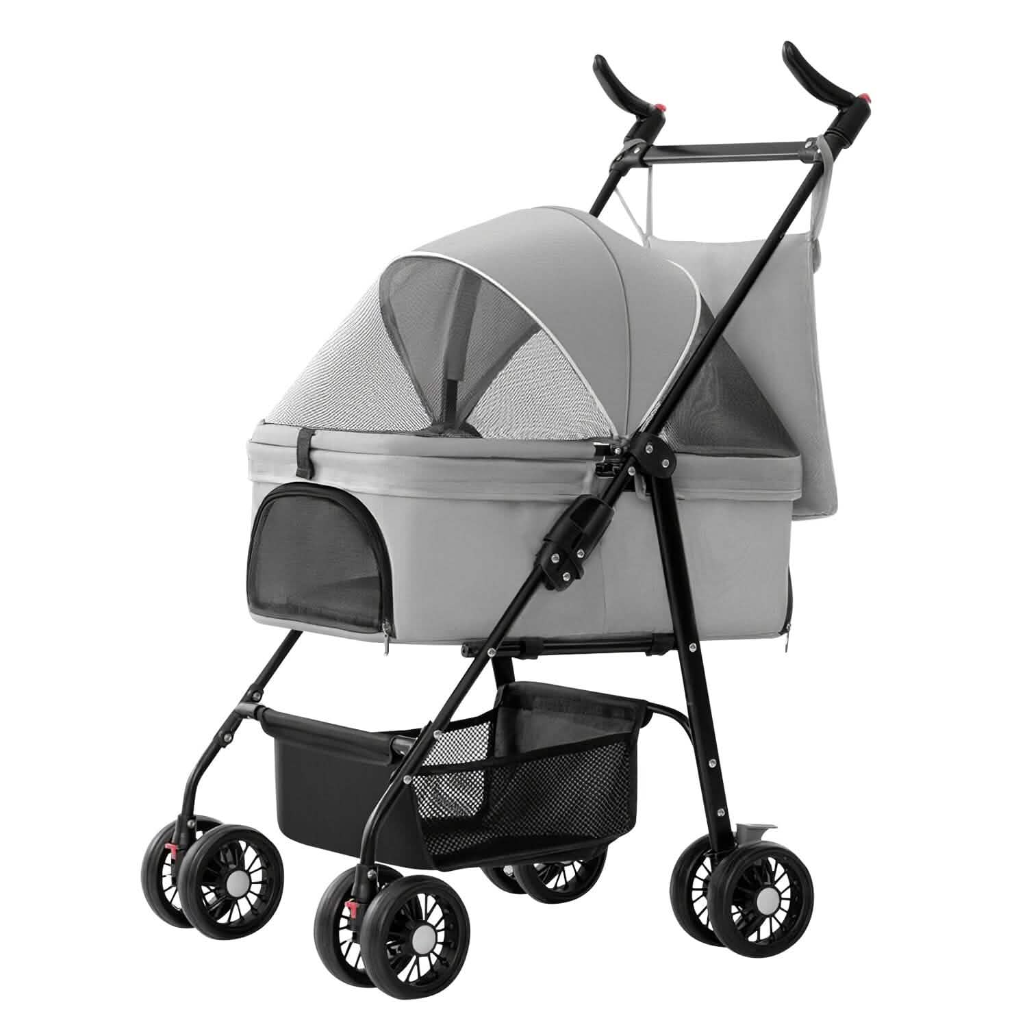 4 Wheels Pet Stroller Foldable with Removable Liner Storage Basket DailySale