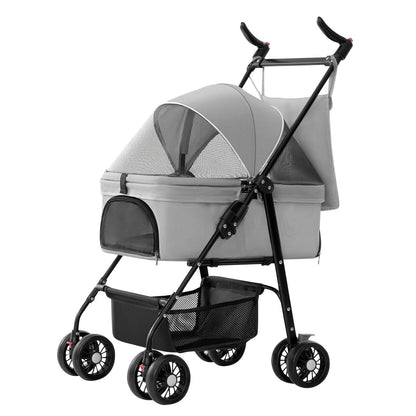 4 Wheels Pet Stroller Foldable with Removable Liner Storage Basket DailySale