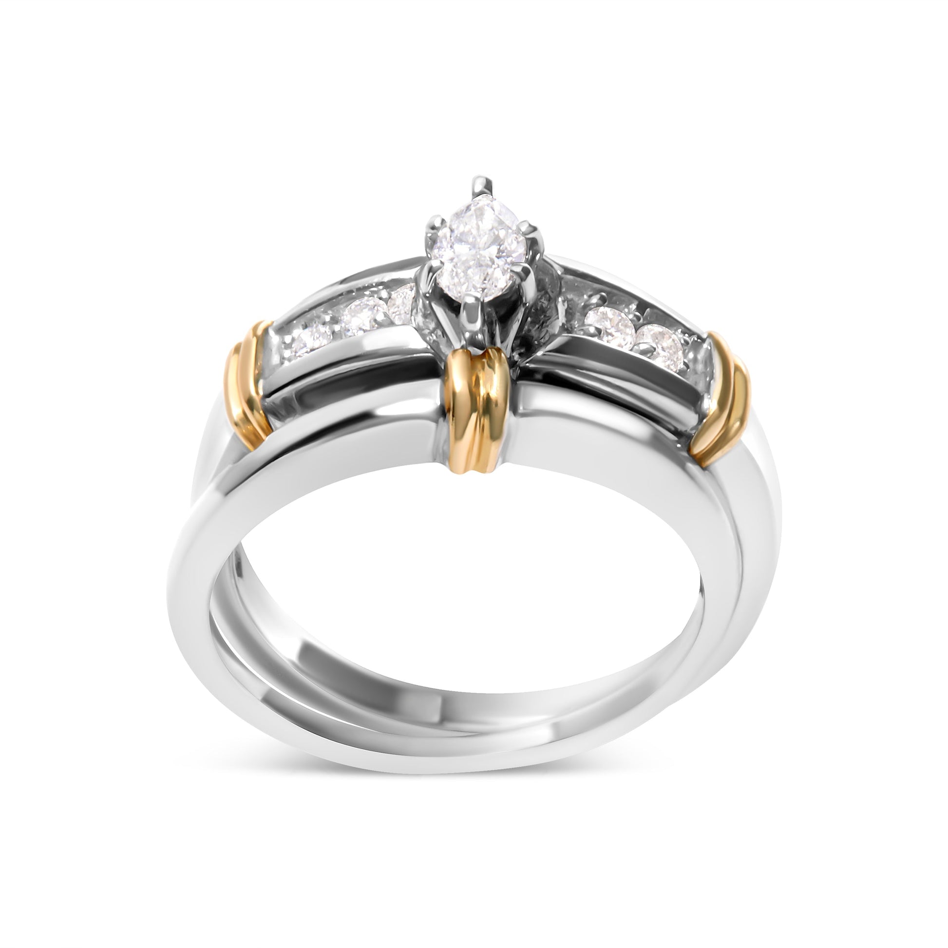 14K Yellow and White Gold 1/3 Cttw Marquise Diamond Cocktail Engagement Ring Set (H-I Color, SI1-SI2 Clarity) - Size 7 Bids.com