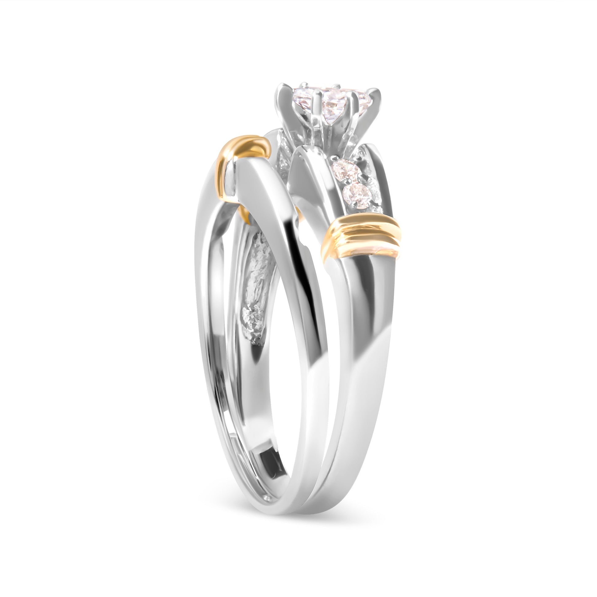 14K Yellow and White Gold 1/3 Cttw Marquise Diamond Cocktail Engagement Ring Set (H-I Color, SI1-SI2 Clarity) - Size 7 Bids.com