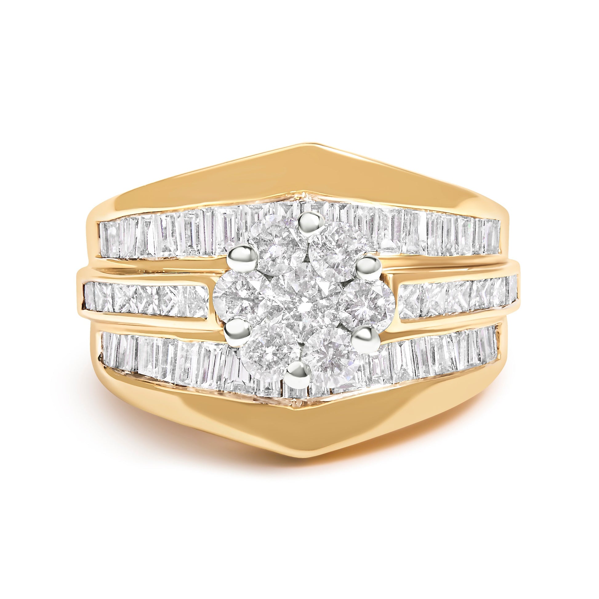 14K Yellow Gold 2-1/3 Cttw Diamond Cluster Channel Set Chevron Shaped Engagement Ring (H-I Color, SI1-SI2 Clarity) - Ring Size 7 Bids.com