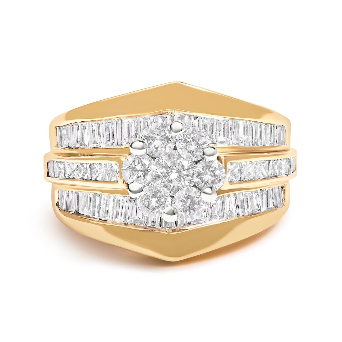 14K Yellow Gold 2-1/3 Cttw Diamond Cluster Channel Set Chevron Shaped Band Engagement Ring & Wedding Band Set (H-I Color, SI1-SI2 Clarity)- Size 5 Bids.com