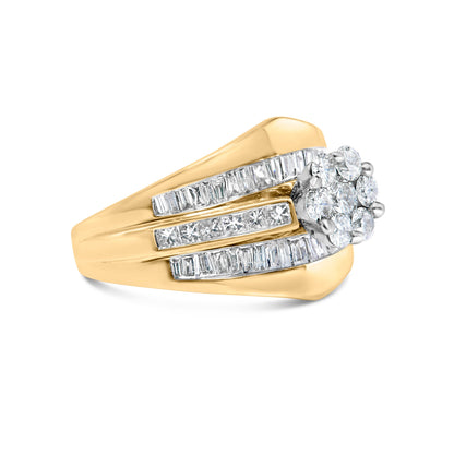 14K Yellow Gold 2-1/3 Cttw Diamond Cluster Channel Set Chevron Shaped Engagement Ring (H-I Color, SI1-SI2 Clarity) - Ring Size 7 Bids.com