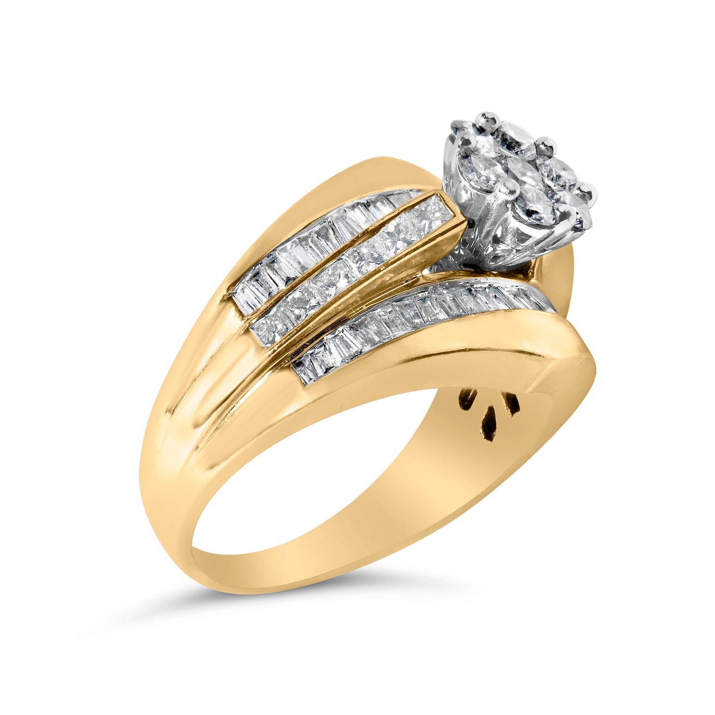 14K Yellow Gold 2-1/3 Cttw Diamond Cluster Channel Set Chevron Shaped Band Engagement Ring & Wedding Band Set (H-I Color, SI1-SI2 Clarity)- Size 5 Bids.com