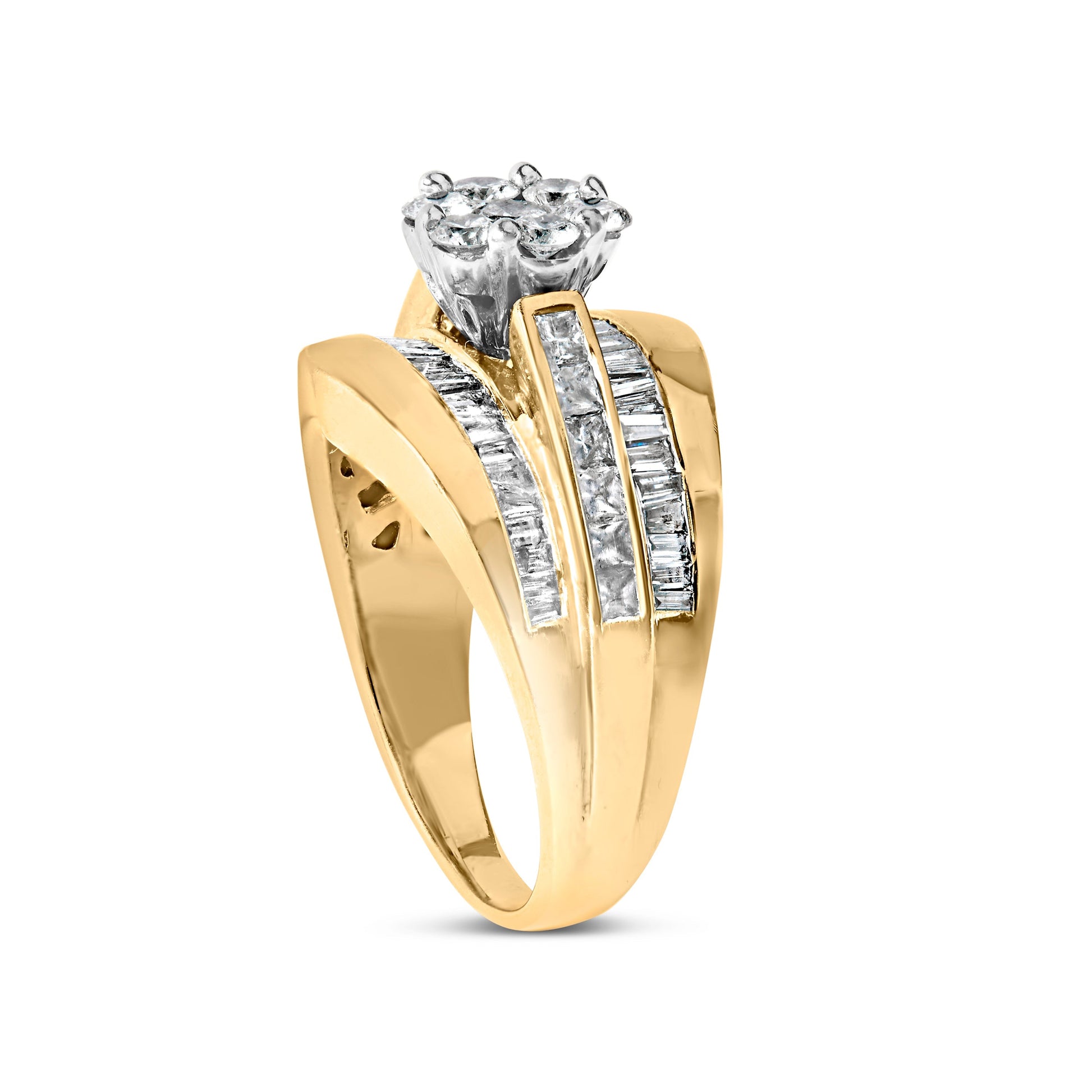 14K Yellow Gold 2-1/3 Cttw Diamond Cluster Channel Set Chevron Shaped Engagement Ring (H-I Color, SI1-SI2 Clarity) - Ring Size 7 Bids.com