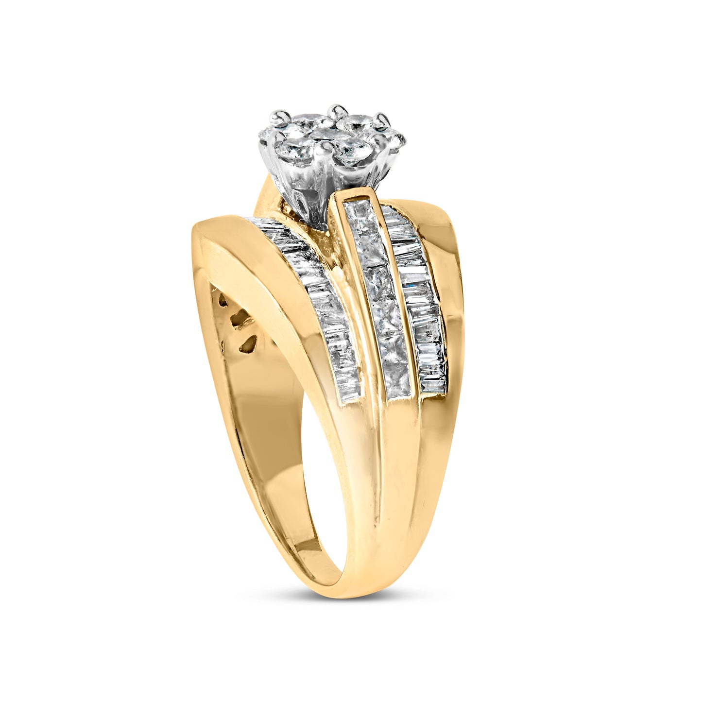 14K Yellow Gold 2-1/3 Cttw Diamond Cluster Channel Set Chevron Shaped Band Engagement Ring & Wedding Band Set (H-I Color, SI1-SI2 Clarity)- Size 5 Bids.com