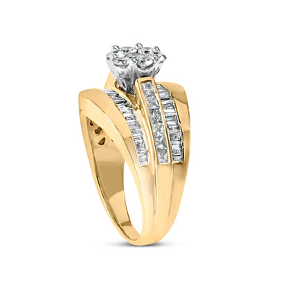 14K Yellow Gold 2-1/3 Cttw Diamond Cluster Channel Set Chevron Shaped Band Engagement Ring & Wedding Band Set (H-I Color, SI1-SI2 Clarity)- Size 5 Bids.com