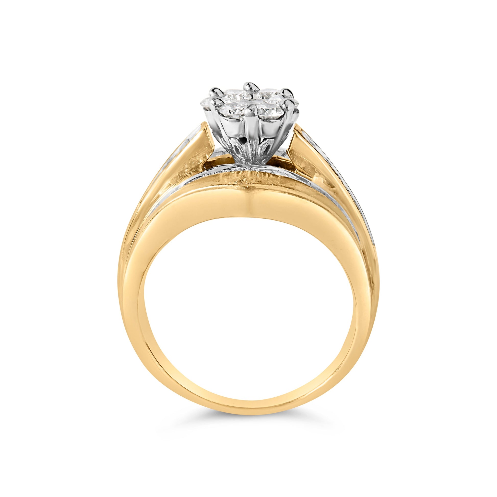 14K Yellow Gold 2-1/3 Cttw Diamond Cluster Channel Set Chevron Shaped Engagement Ring (H-I Color, SI1-SI2 Clarity) - Ring Size 7 Bids.com