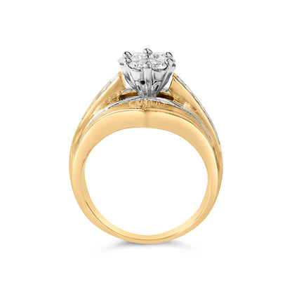 14K Yellow Gold 2-1/3 Cttw Diamond Cluster Channel Set Chevron Shaped Band Engagement Ring & Wedding Band Set (H-I Color, SI1-SI2 Clarity)- Size 5 Bids.com