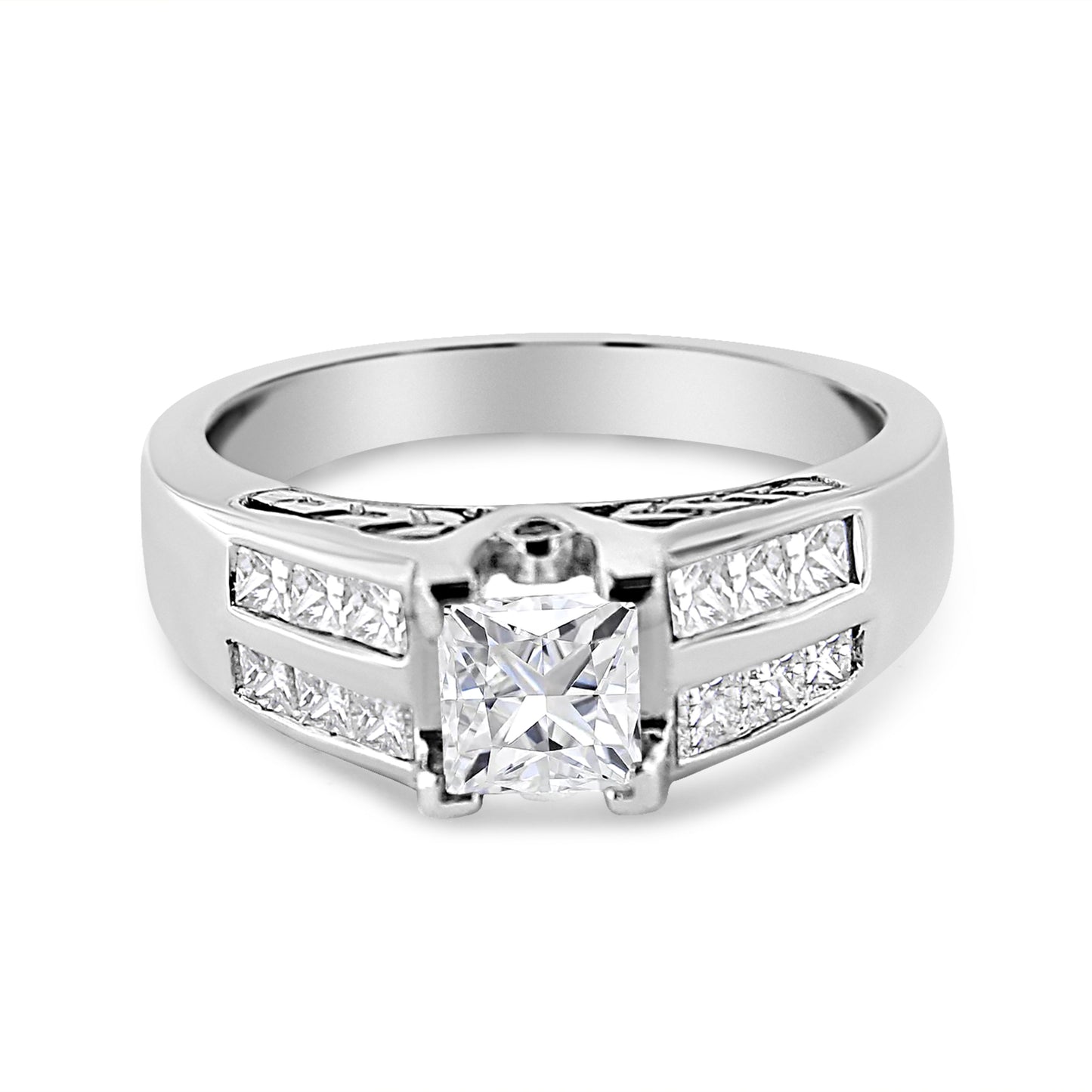 14K White Gold 1 1/4 Cttw Princess Cut Diamond Channel Set Engagement Ring (H-I Color, SI1-SI2 Clarity) - Ring Size 7 Bids.com