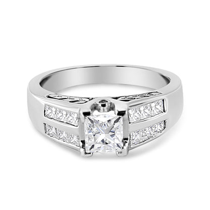 14K White Gold 1 1/4 Cttw Princess Cut Diamond Channel Set Engagement Ring (H-I Color, SI1-SI2 Clarity) - Ring Size 7 Bids.com