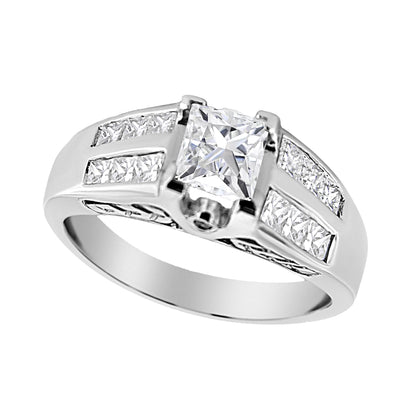 14K White Gold 1 1/4 Cttw Princess Cut Diamond Channel Set Engagement Ring (H-I Color, SI1-SI2 Clarity) - Ring Size 7 Bids.com