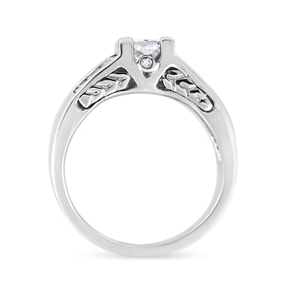 14K White Gold 1 1/4 Cttw Princess Cut Diamond Channel Set Engagement Ring (H-I Color, SI1-SI2 Clarity) - Ring Size 7 Bids.com