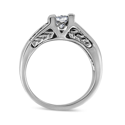 14K White Gold 1 1/4 Cttw Princess Cut Diamond Channel Set Engagement Ring (H-I Color, SI1-SI2 Clarity) - Ring Size 7 Bids.com