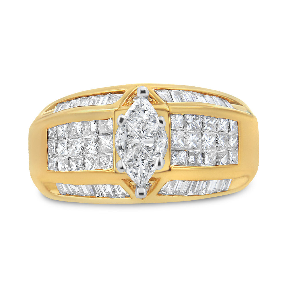 14K Yellow and White Gold 1 3/4 Cttw Round, Baguette, Princess and Pie-Cut Diamond Ring (H-I Color, SI1-SI2 Clarity) Bids.com