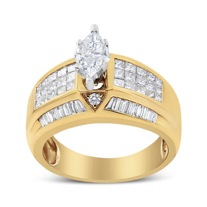 14K Yellow and White Gold 1 3/4 Cttw Round, Baguette, Princess and Pie-Cut Diamond Ring (H-I Color, SI1-SI2 Clarity) Bids.com