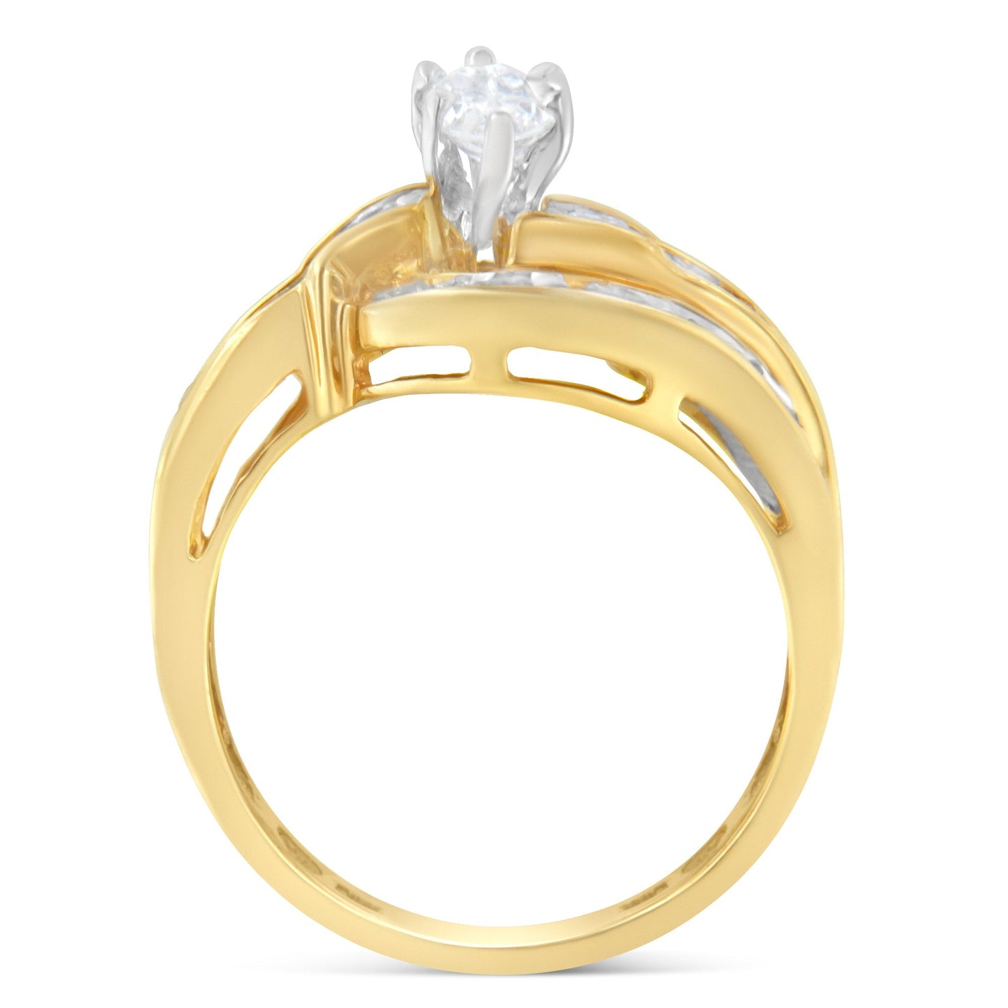 14KT Two-Toned Gold Marquise, Baguette and Round Cut Diamond Bypass Ring (1 cttw, H-I Color, SI1-SI2 Clarity) (Size 7) Bids.com